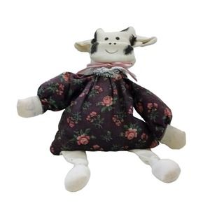 Cow Doll Stuffed Vintage Folk Art Shelf‎ Sitter Cloth Plush Country Handmade 8"